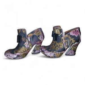Irregular Choice"Lovingly Gazing" tapestry heels in a multi color Golden Purple